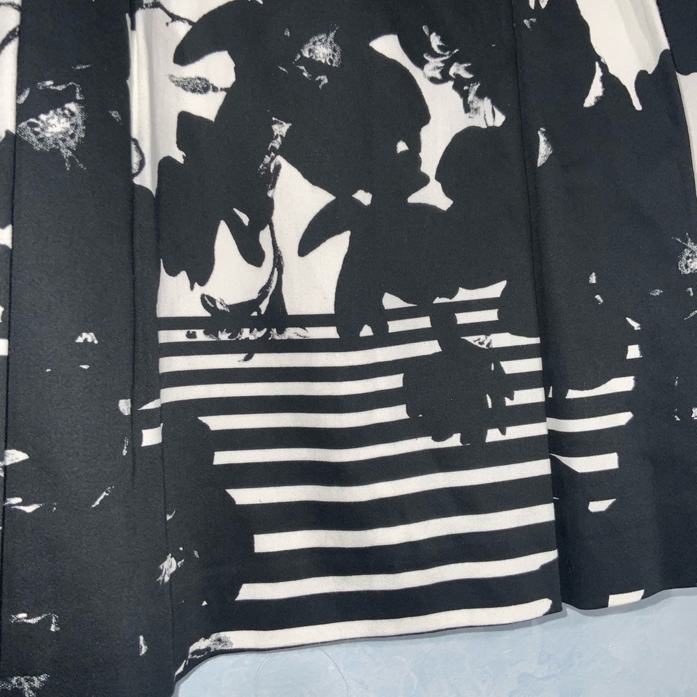 Antonio Melani Black & White Floral Flare Lined Pleats Skirt Office Casual Sz 4 - Picture 2 of 8